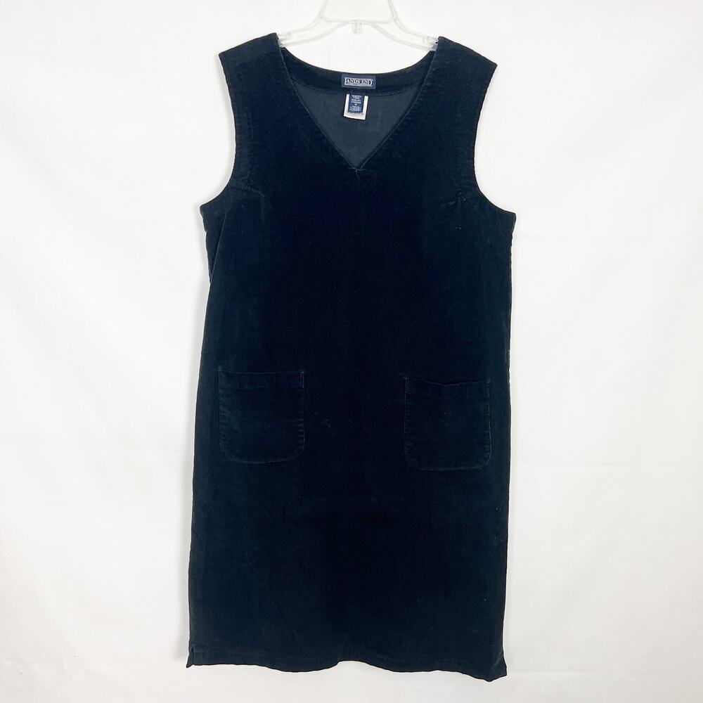 Lands' End Vintage Y2K Corduroy Pullover Black Midi Dress Size 12